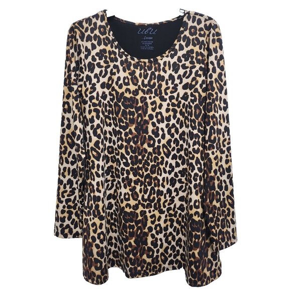 Ubu Escape Womens Wearable Art Tunic Top Medium Brown Leopard Print Long Sleeve - Picture 1 of 6